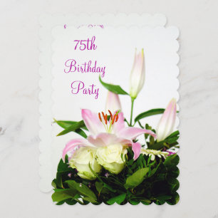 Lillies & Roses Bouquet 75th Birthday Invitation