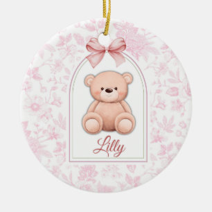 Lilly   Custom Pink Teddy Bear Nursery Design  Ceramic Tree Decoration