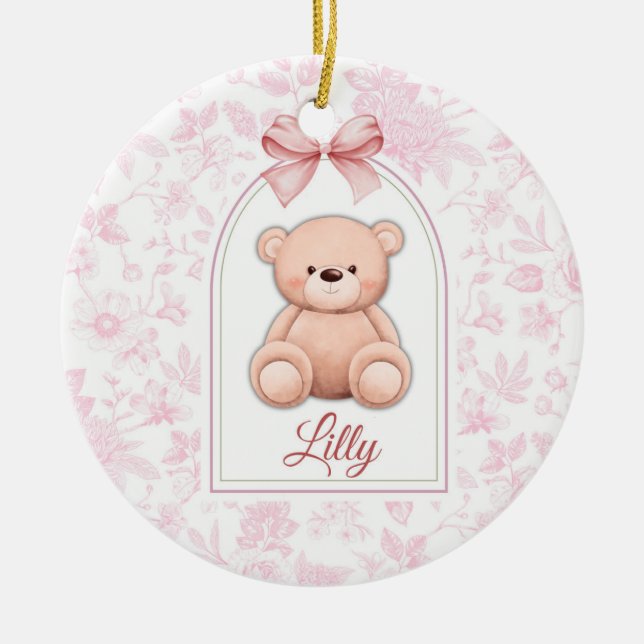 Lilly | Custom Pink Teddy Bear Nursery Design  Ceramic Tree Decoration (Front)