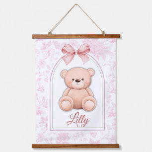 Lilly   Custom Pink Teddy Bear Nursery Design  Hanging Tapestry
