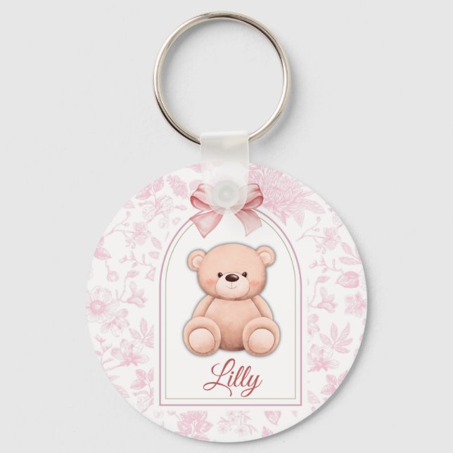 Lilly | Custom Pink Teddy Bear Nursery Design  Key Ring (Front)