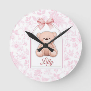 Lilly   Custom Pink Teddy Bear Nursery Design  Round Clock