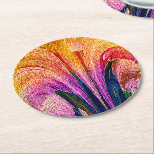 Lily Abstract Burgundy Lily Softened - Enhanced Round Paper Coaster