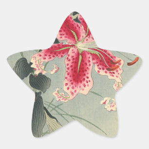 Lily and Butterflies by Ohara Koson Star Sticker