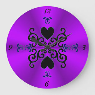 Lily and Heart on Rainbow Large Clock