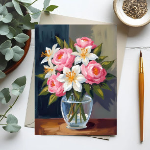 Lily and Rose Bouquet   Floral Watercolor Vase Postcard