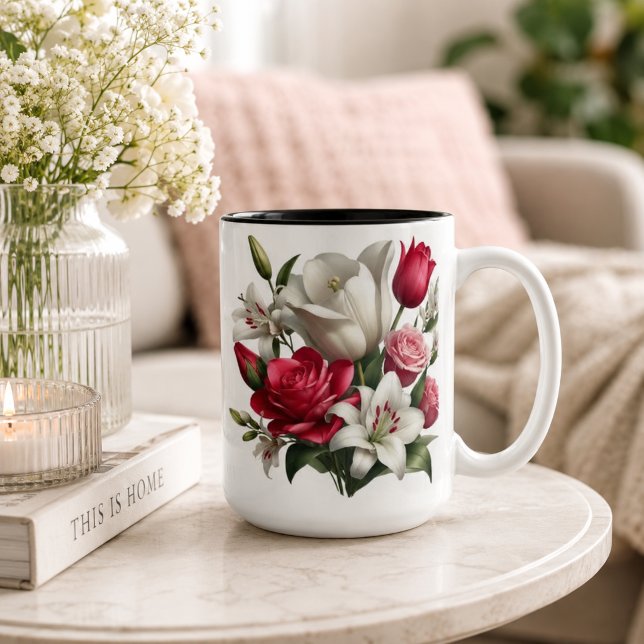 Lily and roses Two-Tone coffee Mug, 15 oz Mug (Creator Uploaded)