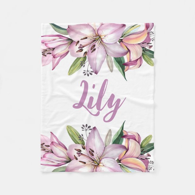 Lily Baby Blanket, Lily Floral, Lily Nursery, Baby Fleece Blanket (Front)
