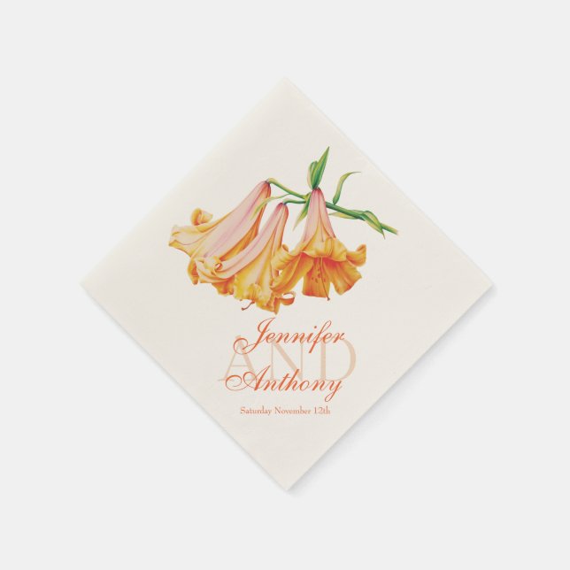 Lily bell fine art name wedding date paper napkin (Corner)