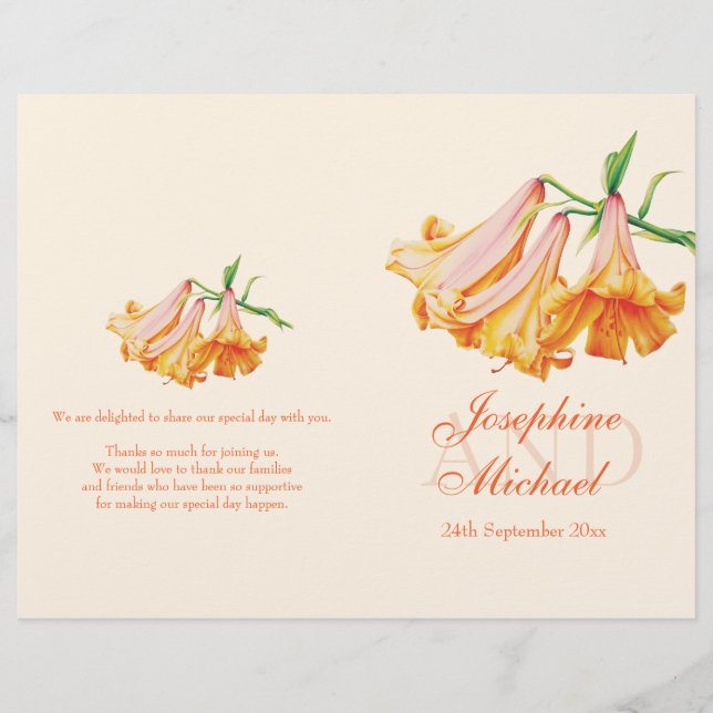 Lily bell Lilies large wedding programme (Front)