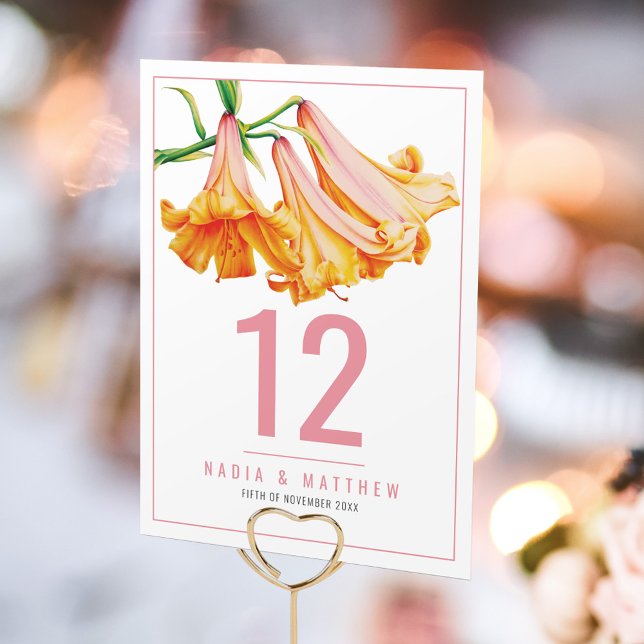 Lily bell orange floral art wedding table number (Creator Uploaded)