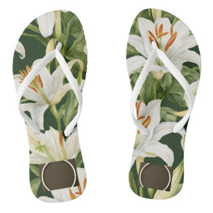 "Lily Bloom: White Floral Slim Strap logo space Jandals