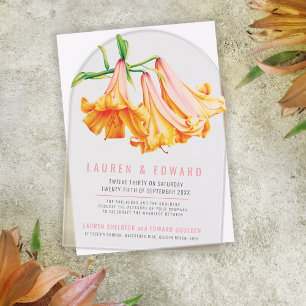 Lily botanical art coral custom photo wedding acrylic invitations