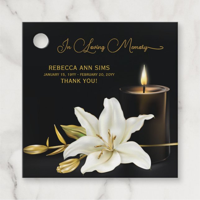 Lily Candle Funeral Favour Tags (Front)