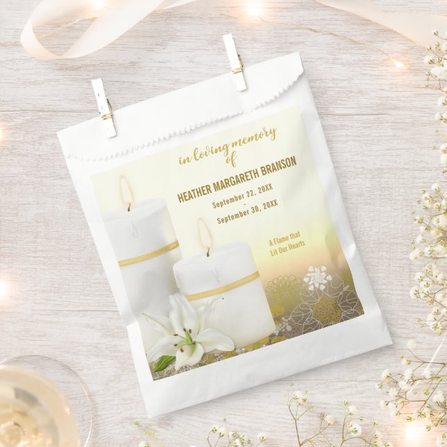 Lily Candle Funeral Memorial Favour Bags (Clipped)