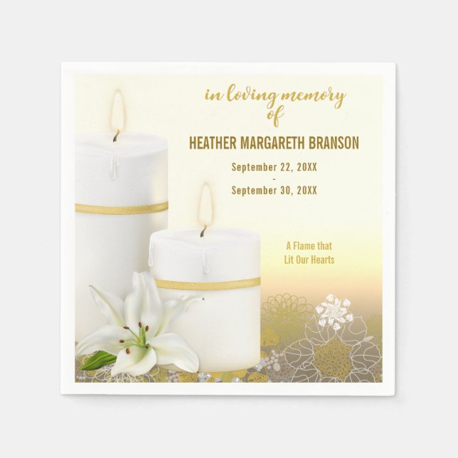Lily Candle Funeral Memorial Napkin (Front)