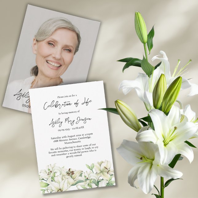 Lily Celebration of Life Photo Funeral Invitation (Creator Uploaded)