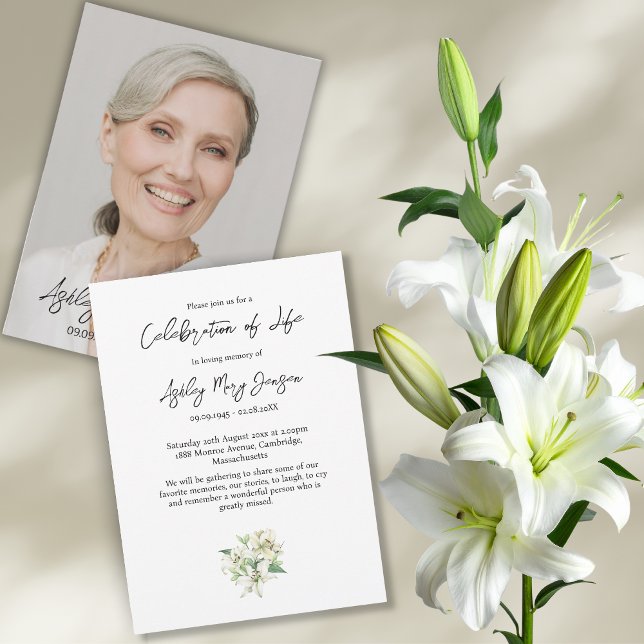 Lily Celebration of Life Photo Funeral Invitation (Creator Uploaded)