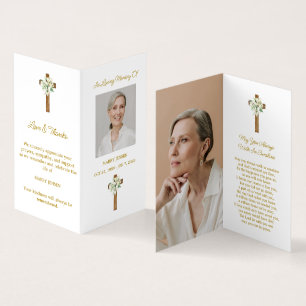 Lily Cross Folded Photo Funeral Prayer Card