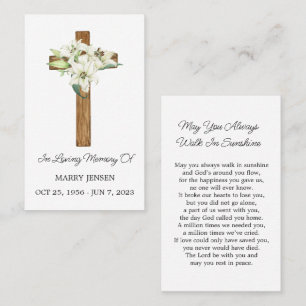 Lily Cross Memorial Funeral Prayer Card