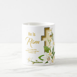Lily Cross Scripture He Is Risen Coffee Mug