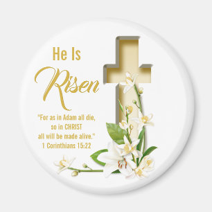 Lily Cross Scripture He Is Risen Magnet