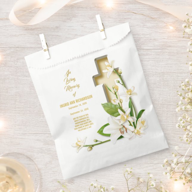 Lily Cross Scripture Memorial Favour Bags (Clipped)