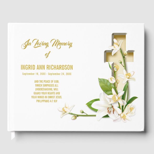 Lily Cross Scripture Memorial Guest Book (Front)