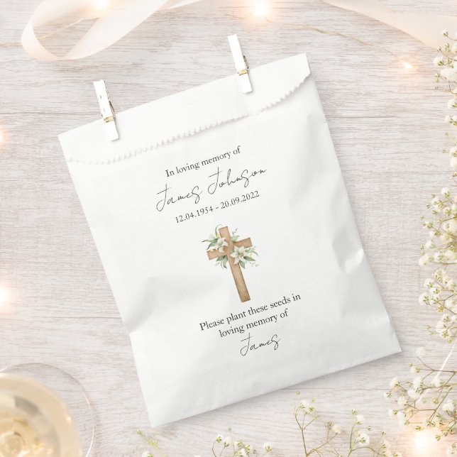 Lily & Cross Seed Memorial Funeral  Favour Bags (Clipped)