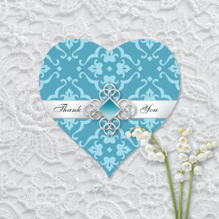 Lily Damask Wedding Thank You Wedding Heart Sticker
