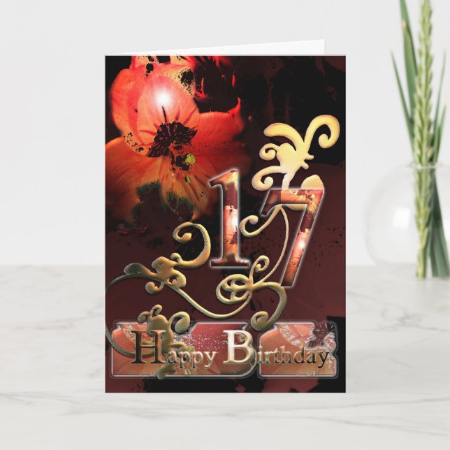 Lily Dream flower Happy 17th Birthday ornate Card (Front)