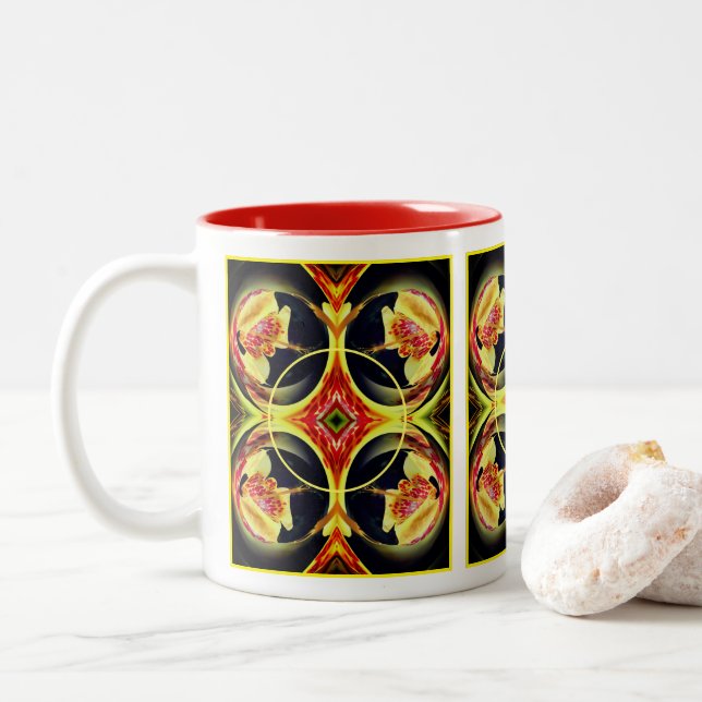 Lily Floral Abstract Frame Create Your Own Photo Two-Tone Coffee Mug (With Donut)