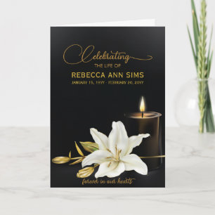 Lily Floral Black and Gold Funeral Program Invitation