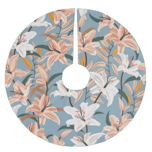 Lily Floral Blue Vintage Print Brushed Polyester Tree Skirt