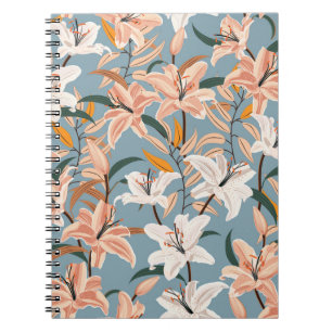 Lily Floral Blue Vintage Print Notebook