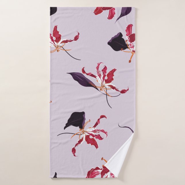 Lily floral hand drawn illustration pattern bath towel (Bath Towel)