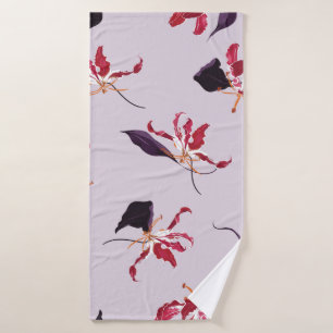 Lily floral hand drawn illustration pattern bath towel