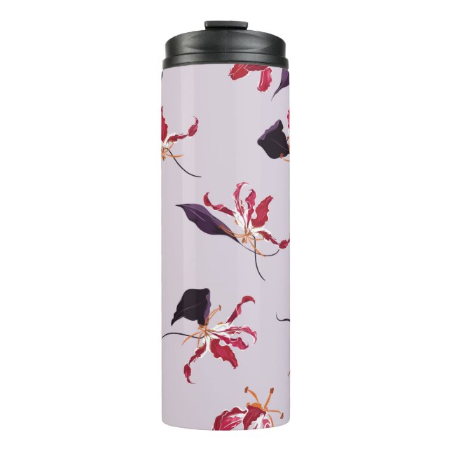 Lily floral hand drawn illustration pattern thermal tumbler (Front)