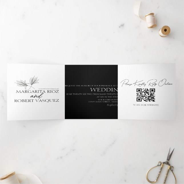 Lily Floral Hand Drawn  Script Wedding   Tri-Fold Invitation (Inside)