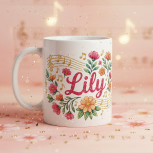 Lily Floral Music Lover Glitter Mug