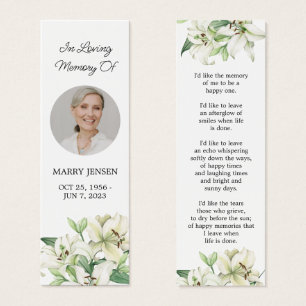 Lily Floral Photo Funeral Memorial Bookmark