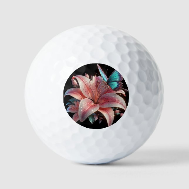 Lily Flower & Butterfly Golf Balls (Front)