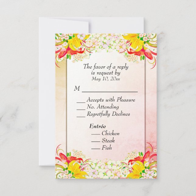 Lily Flower Garden RSVP w Entree Choice Card (Front)