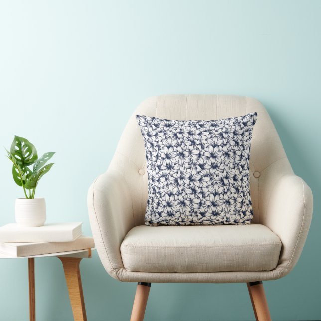 Lily Flower Ink Sketched Pattern Cushion (Chair)