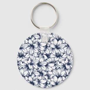 Lily Flower Ink Sketched Pattern Key Ring