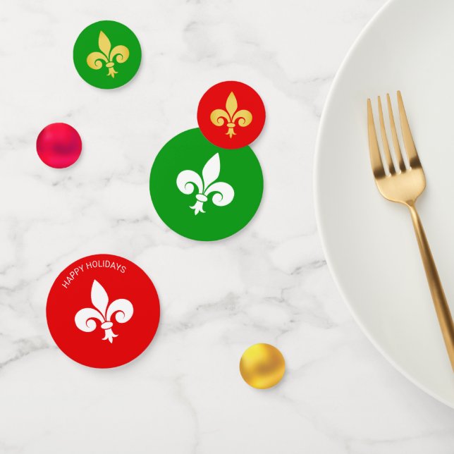 Lily Flower or Fleur-de-Lis on Green and Red Confetti (Group)