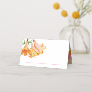 lily flower orange coral pink watercolor wedding place card