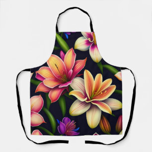 Lily Flower Painting in Vivid Colors Apron