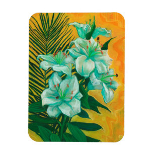 Lily Flower & Palm Leaf Floral Art Pastel Painting Magnet