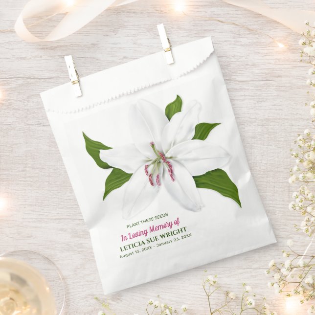 Lily Flower Seed Packet Funeral Memorial Favour Bags (Clipped)
